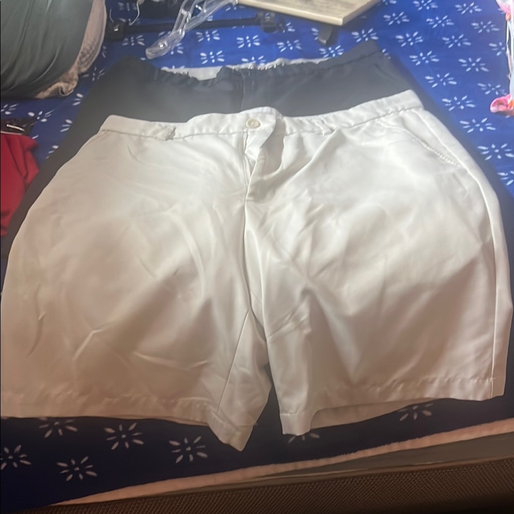 Greg Norman Collection Flat Front Shorts - Black and Cream